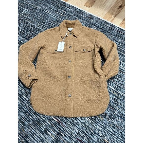 Joie NWT Sherpa Teddy Fleece Shacket Shirt Jacket Camel Brown Button size S - Picture 4 of 8